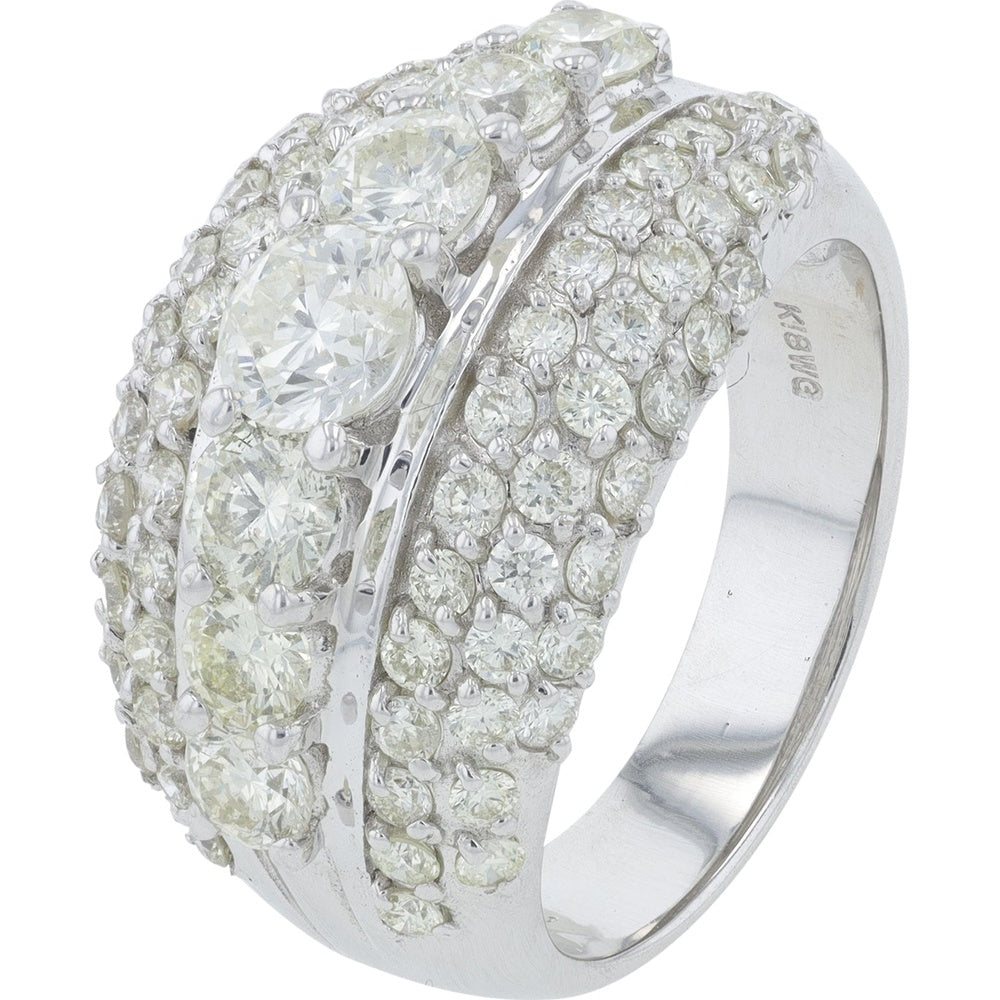 18K White Gold Wide Statement Ring with Prong-Set Round Diamonds and Pavé Accents - 2.22 Carat Total Diamond Weight