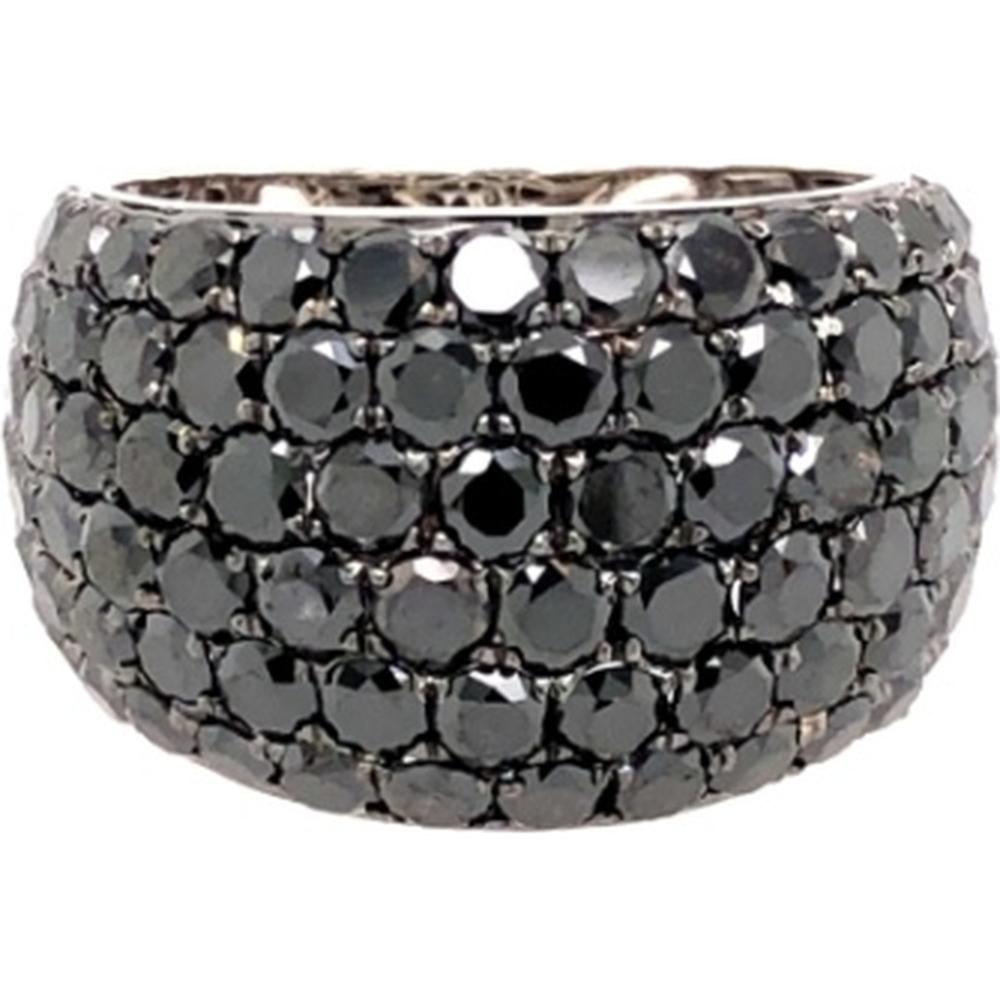 18K White Gold Wide Statement Ring with Round Black Diamonds by Afarin