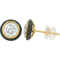 18K Yellow and Black Gold Bezel Set Lab Grown Round Diamond Stud Earrings - 2.00 Carat Total Diamond Weight