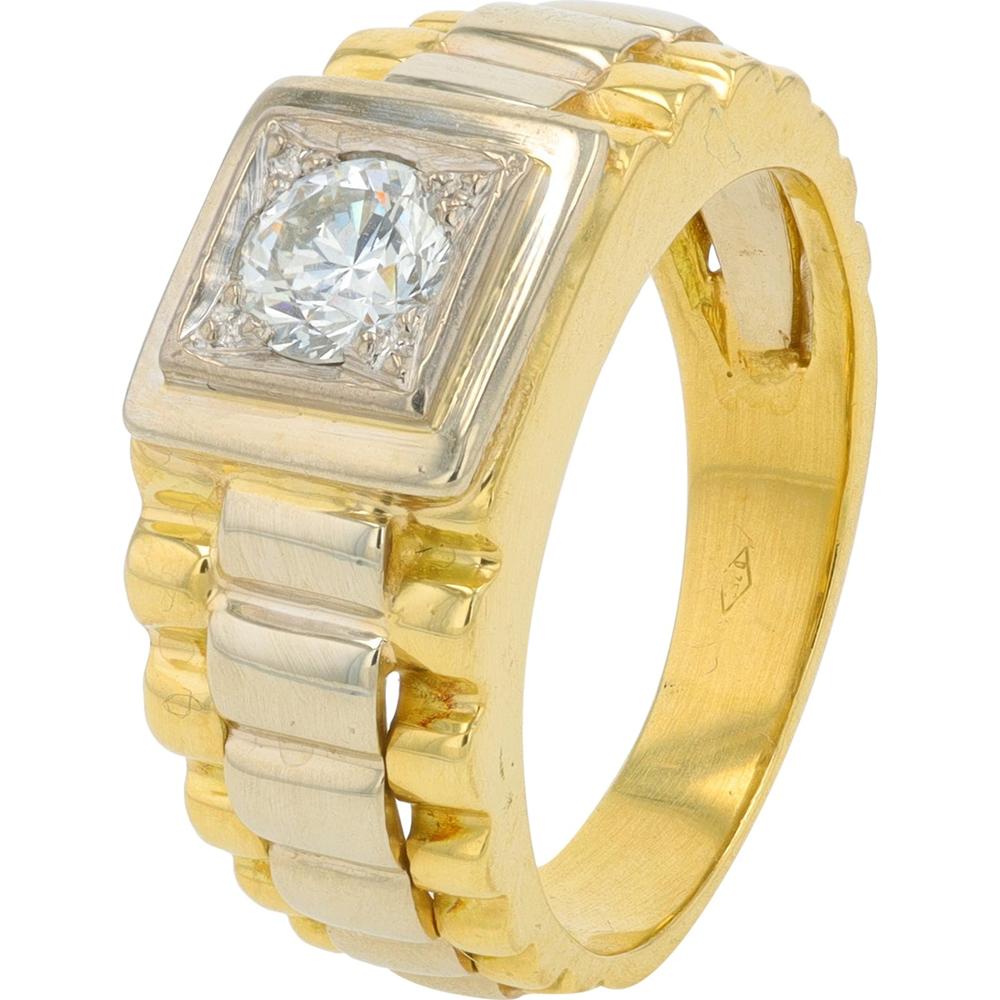 18K Yellow & White Gold 0.50 Carat Diamond Gents Ring with Square Bezel Setting