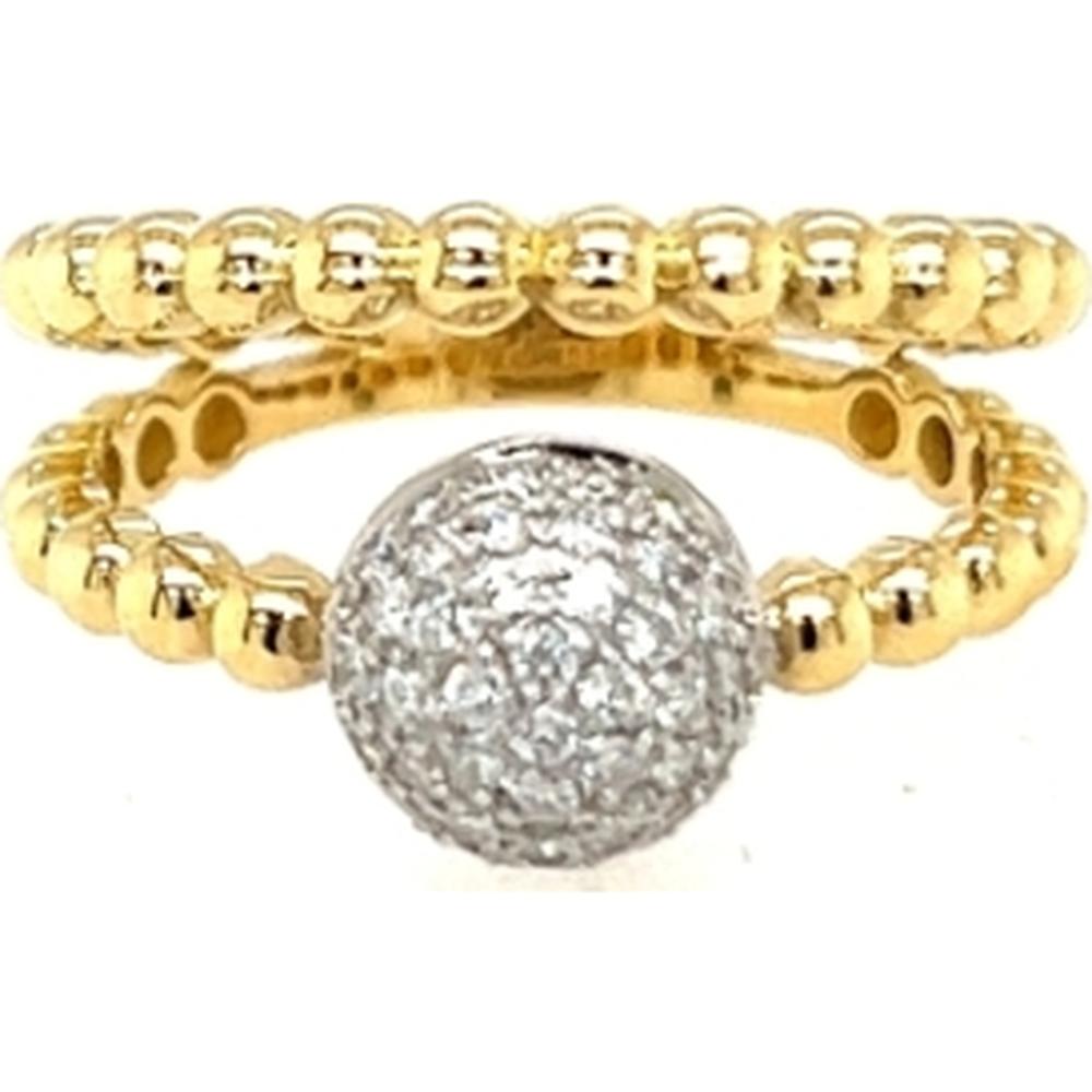 18K Yellow & White Gold Beaded Ring with Pavé Diamond Sphere Center by Afarin