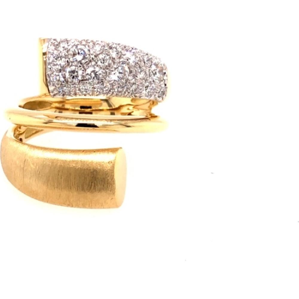 18K Yellow and White Gold Contemporary Wrap Ring with Pavé Set Round Diamonds by Afarin