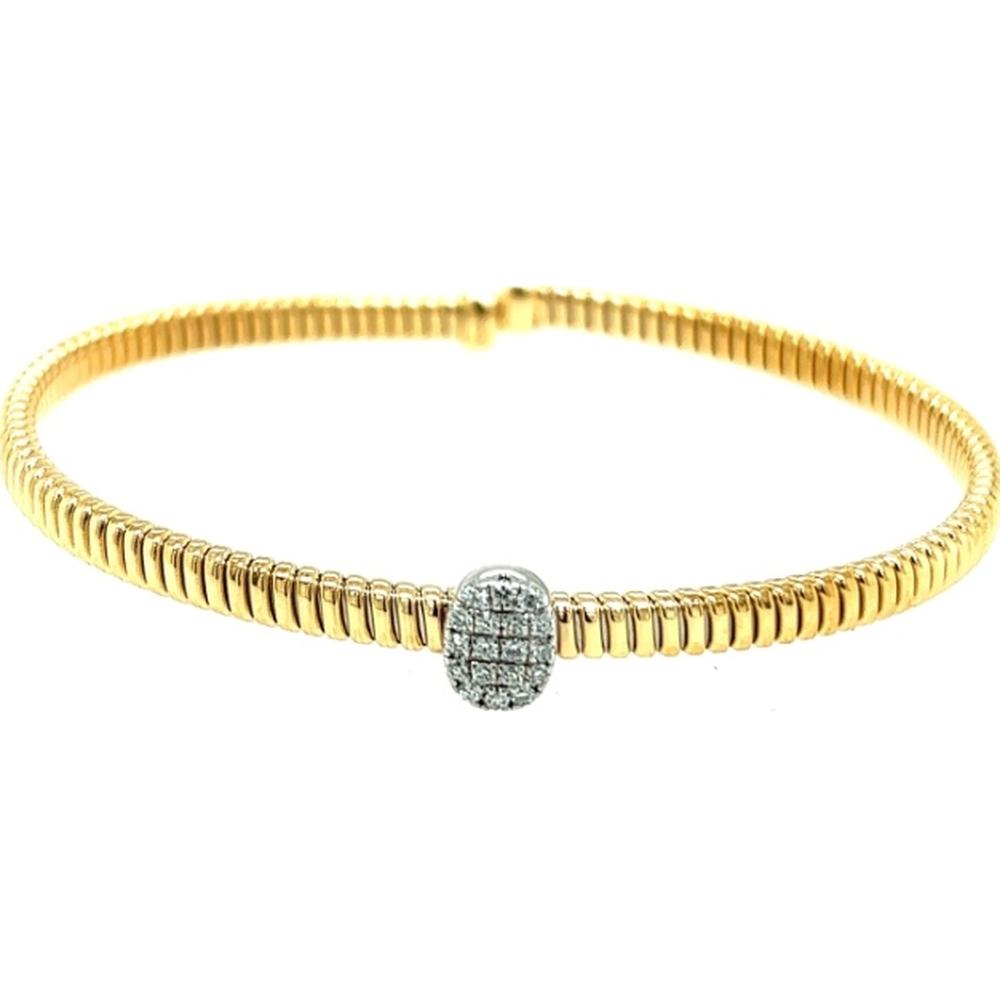 18K Yellow and White Gold Diamond Center-Station Bangle Bracelet by Afarin