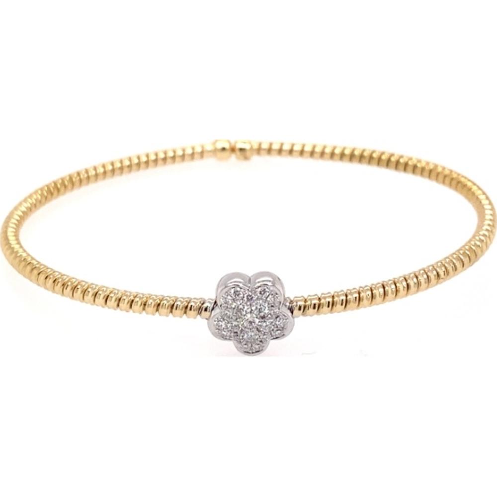 18K Yellow and White Gold Diamond Floral Motif Bangle Bracelet by Afarin