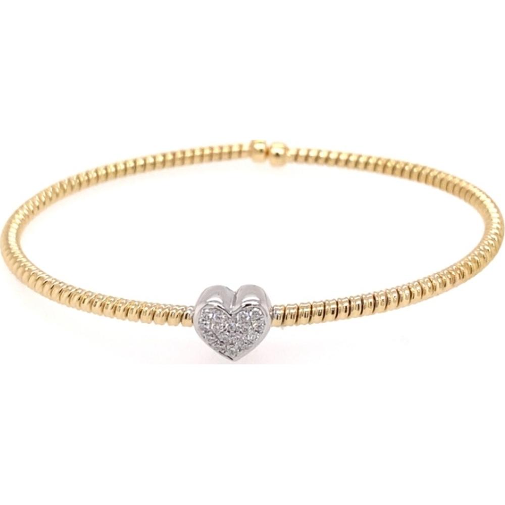 18K Yellow and White Gold Diamond Heart Bangle Bracelet by Afarin