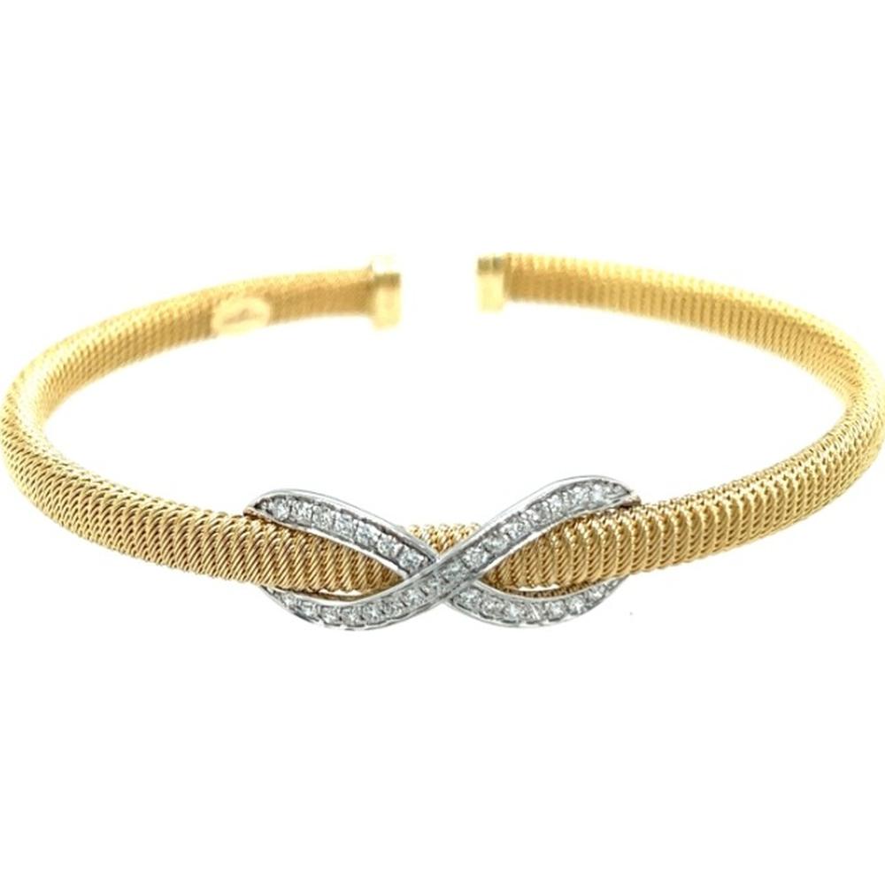 18K Yellow and White Gold Diamond Infinity Motif Bangle Bracelet by Afarin