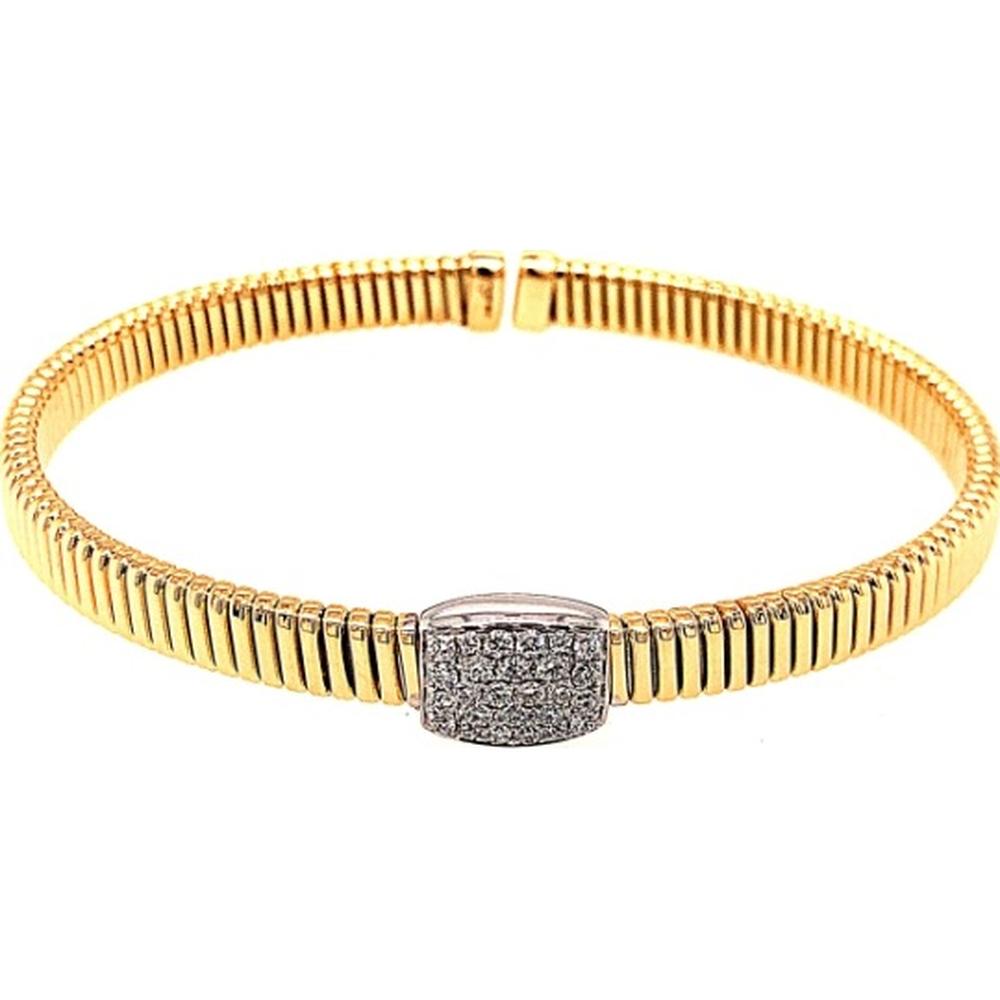 18K Yellow and White Gold Diamond Ribbed Bangle Bracelet by Afarin