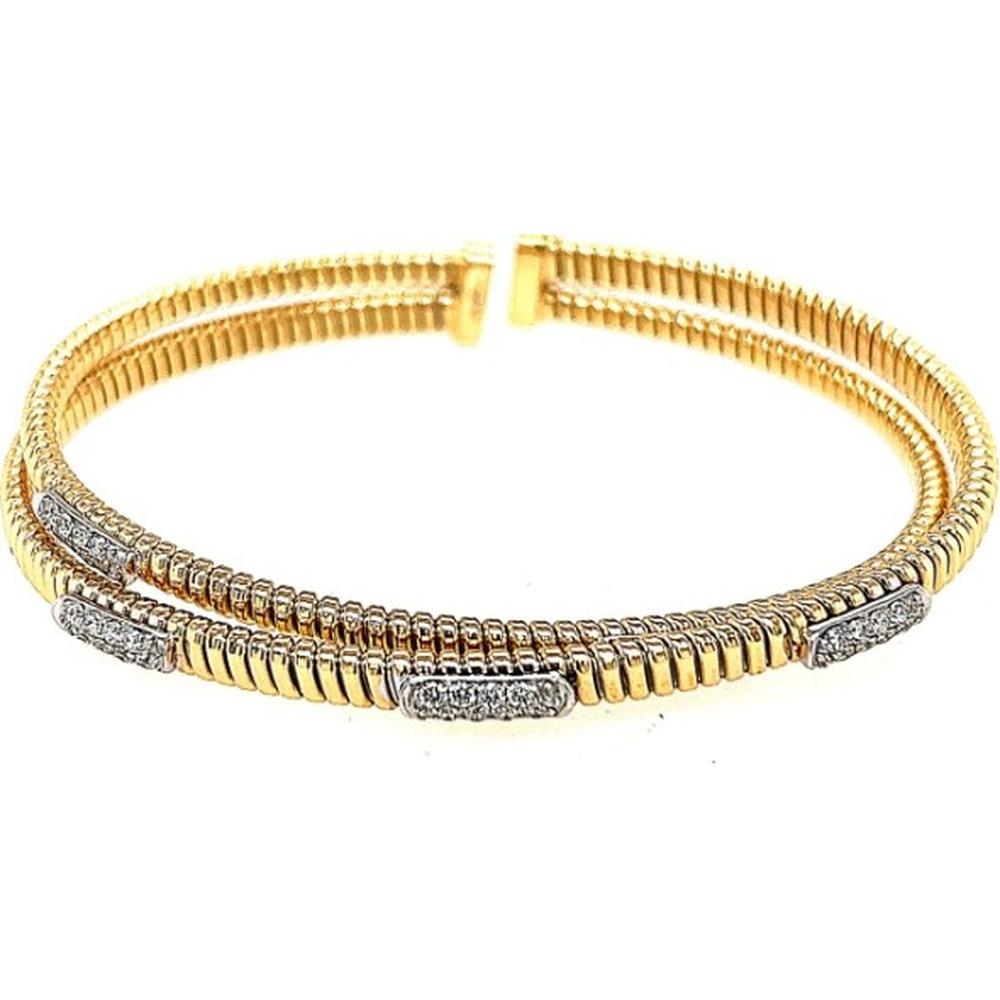 18K Yellow and White Gold Diamond Station Bangle Bracelet by Afarin