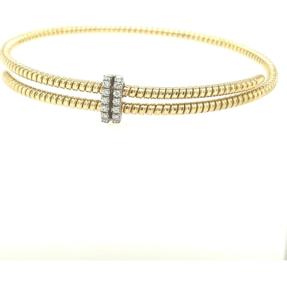 18K Yellow & White Gold Double Coil Diamond Station Bangle Bracelet by Afarin