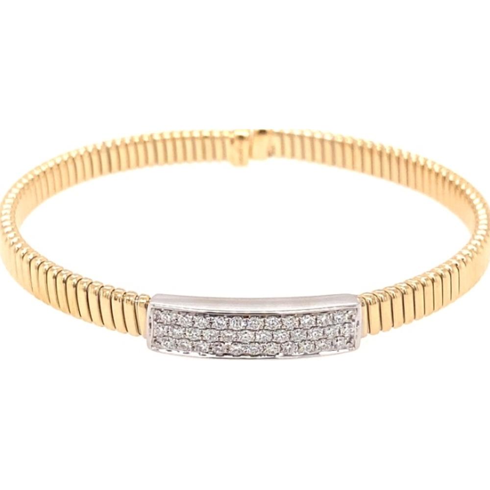 18K Yellow and White Gold Flexible Bangle Bracelet with Pavé Set Round Diamonds by Afarin