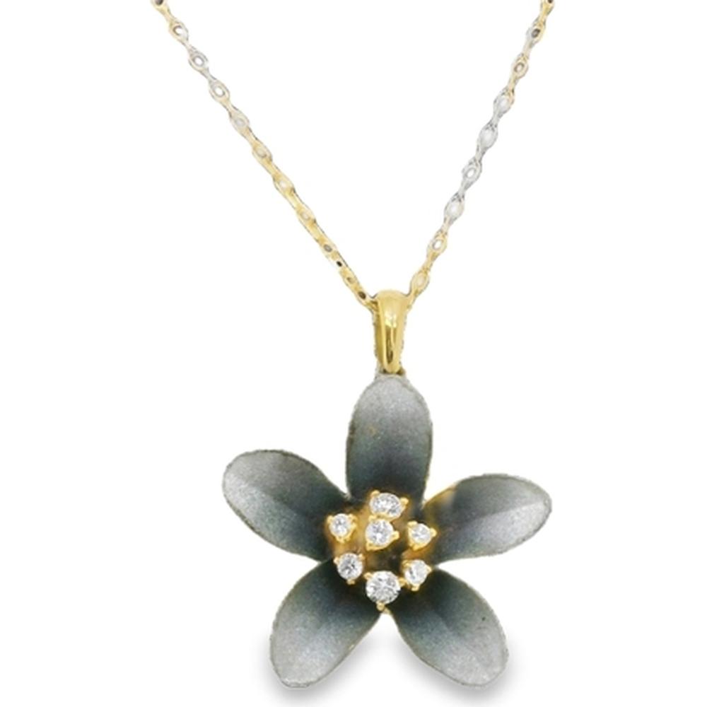 18K Yellow and White Gold Flower Pendant Necklace with Round Diamonds by Afarin
