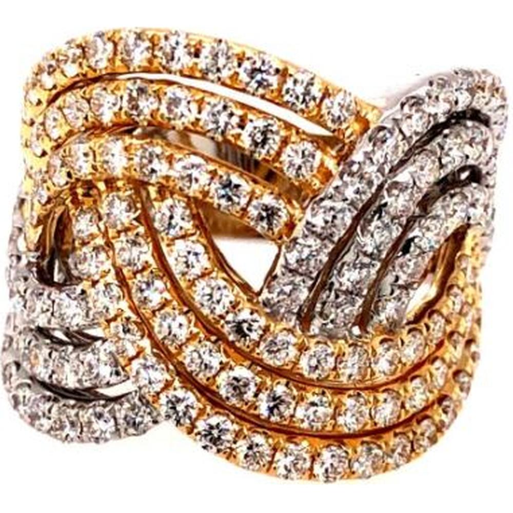 18K Yellow and White Gold Free Form Diamond Ring with Interwoven Round Diamond Rows by Afarin