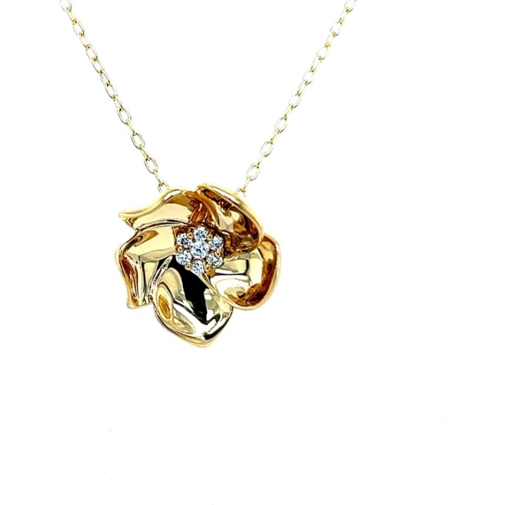 18K Yellow and White Gold Free-Form Floral Pendant Necklace with Round Diamonds by Afarin