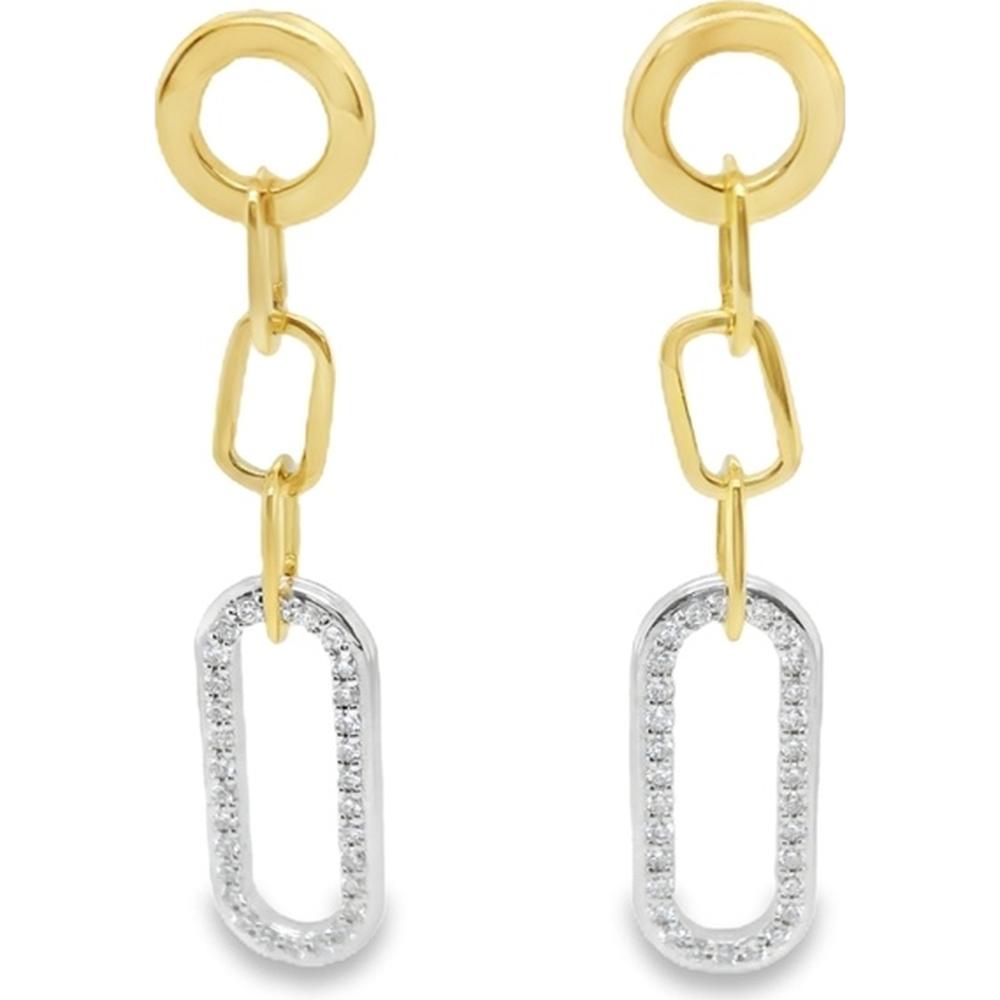 18K Yellow and White Gold Geometric Drop Earrings with Diamond-Accented Open Links by Afarin