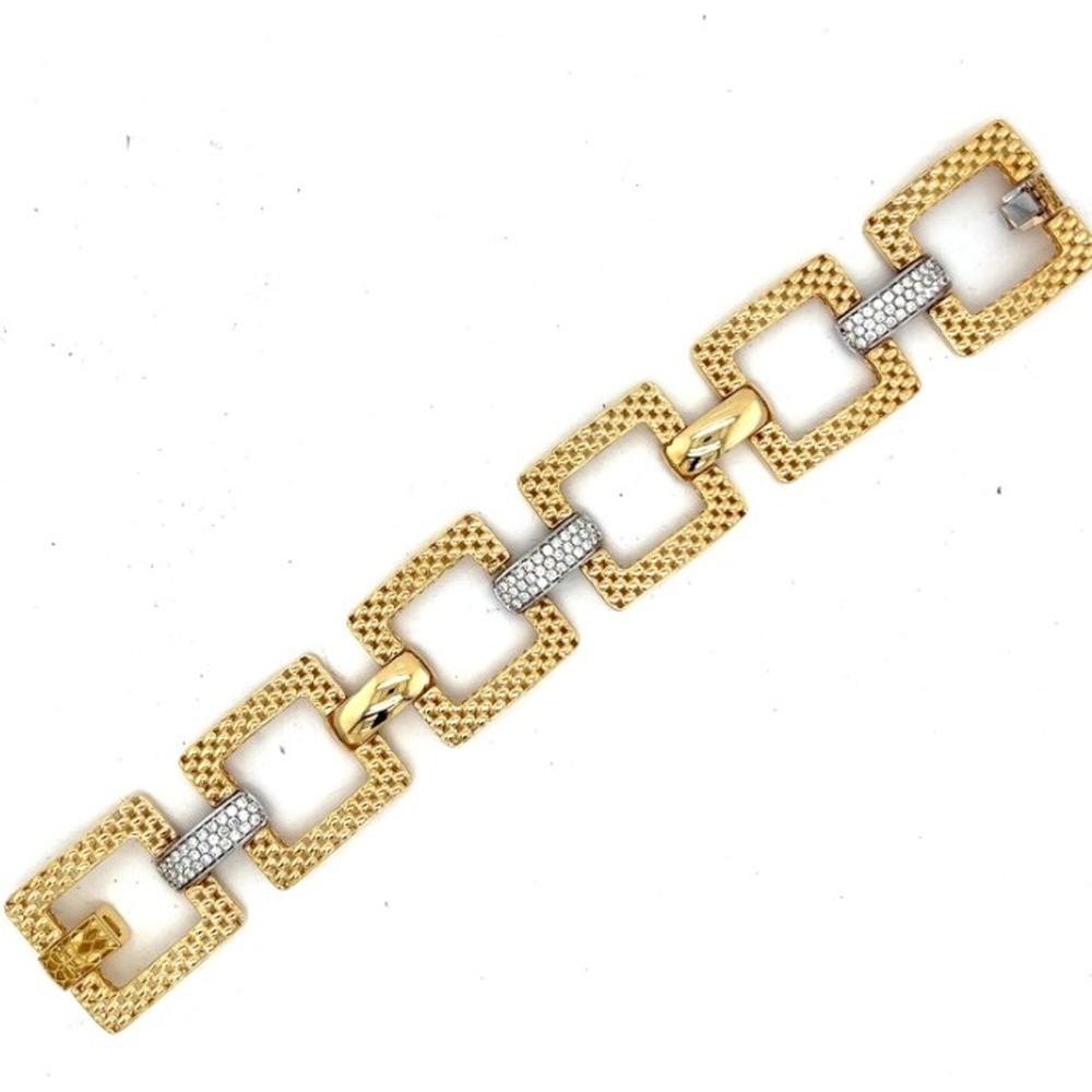 18K Yellow and White Gold Geometric Link Diamond Bracelet by Afarin