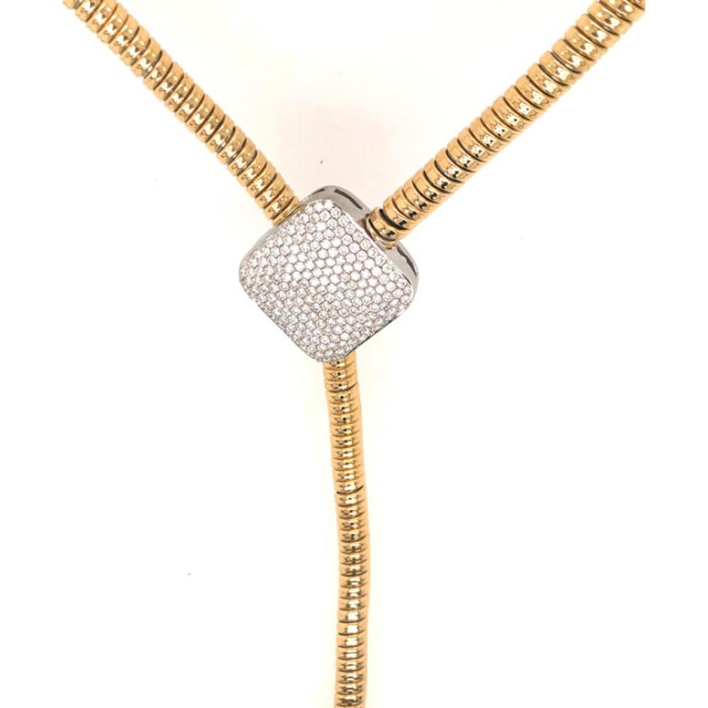 18K Yellow and White Gold Geometric Pavé Diamond Slider Necklace by Afarin