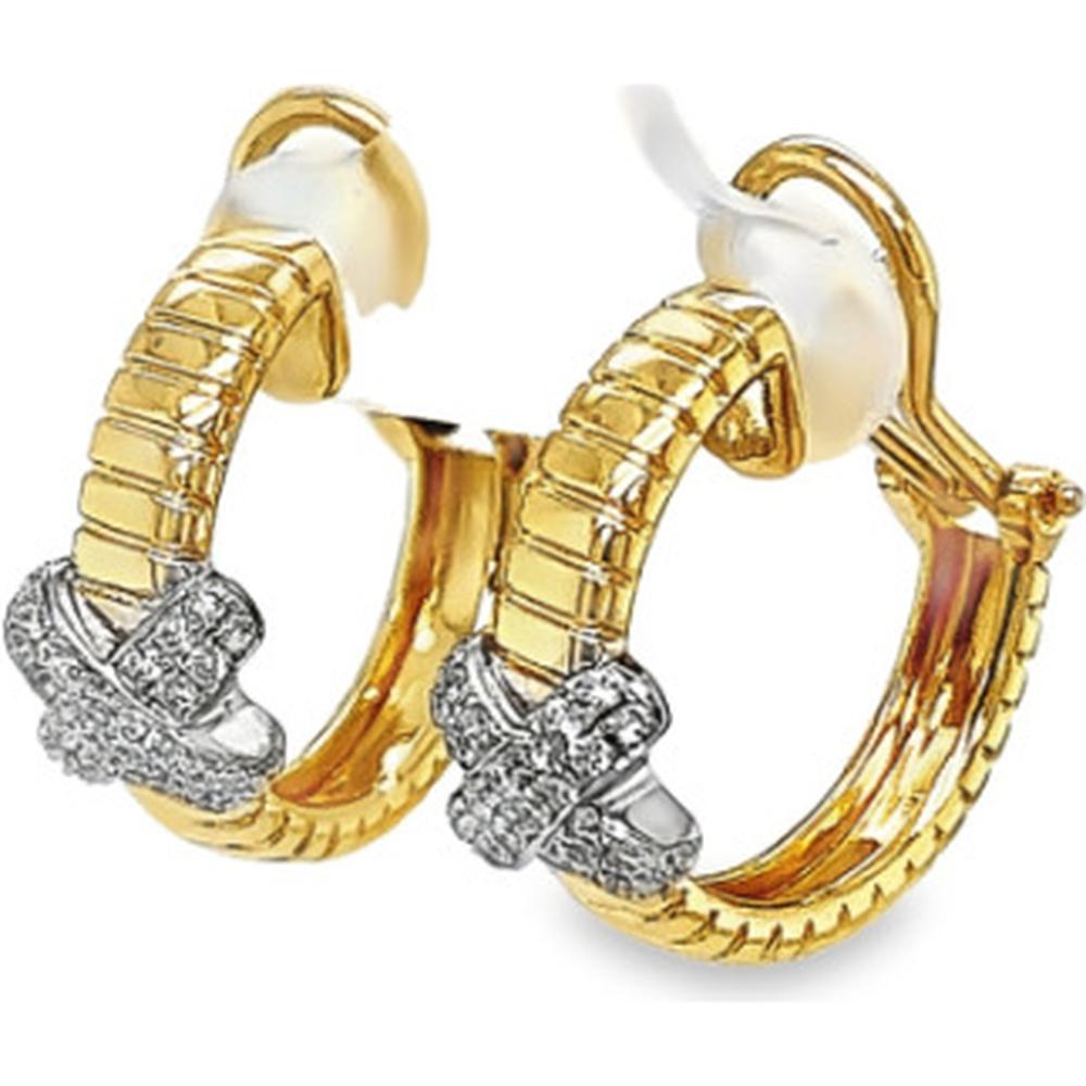 18K Yellow and White Gold Huggie Earrings with Diamond Accents by Afarin