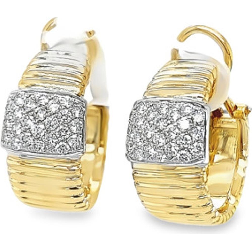 18K Yellow and White Gold Huggie Earrings with Pavé Diamond Center Panels by Afarin