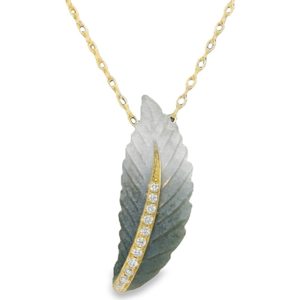 18K Yellow and White Gold Leaf Pendant Necklace with Round Diamonds by Afarin