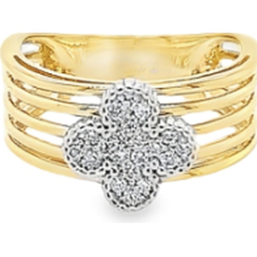 18K Yellow & White Gold Multi-Band Clover Diamond Ring by Afarin