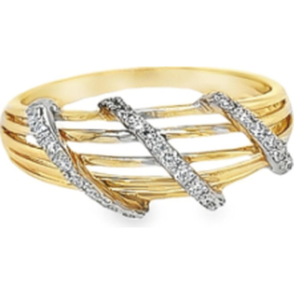 18K Yellow & White Gold Multi-Band Ring with Pavé Set Diamond Accents by Afarin