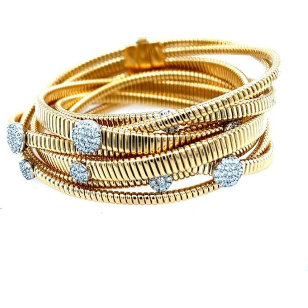 18K Yellow and White Gold Multi-Row Diamond Station Bangle by Afarin