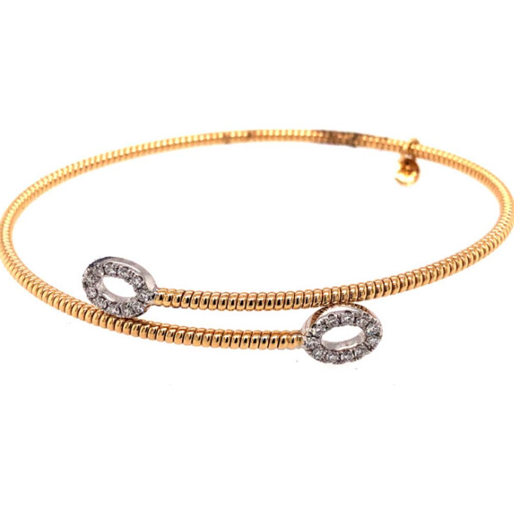 18K Yellow and White Gold Open Bangle Bracelet with Oval Diamond Motifs by Afarin