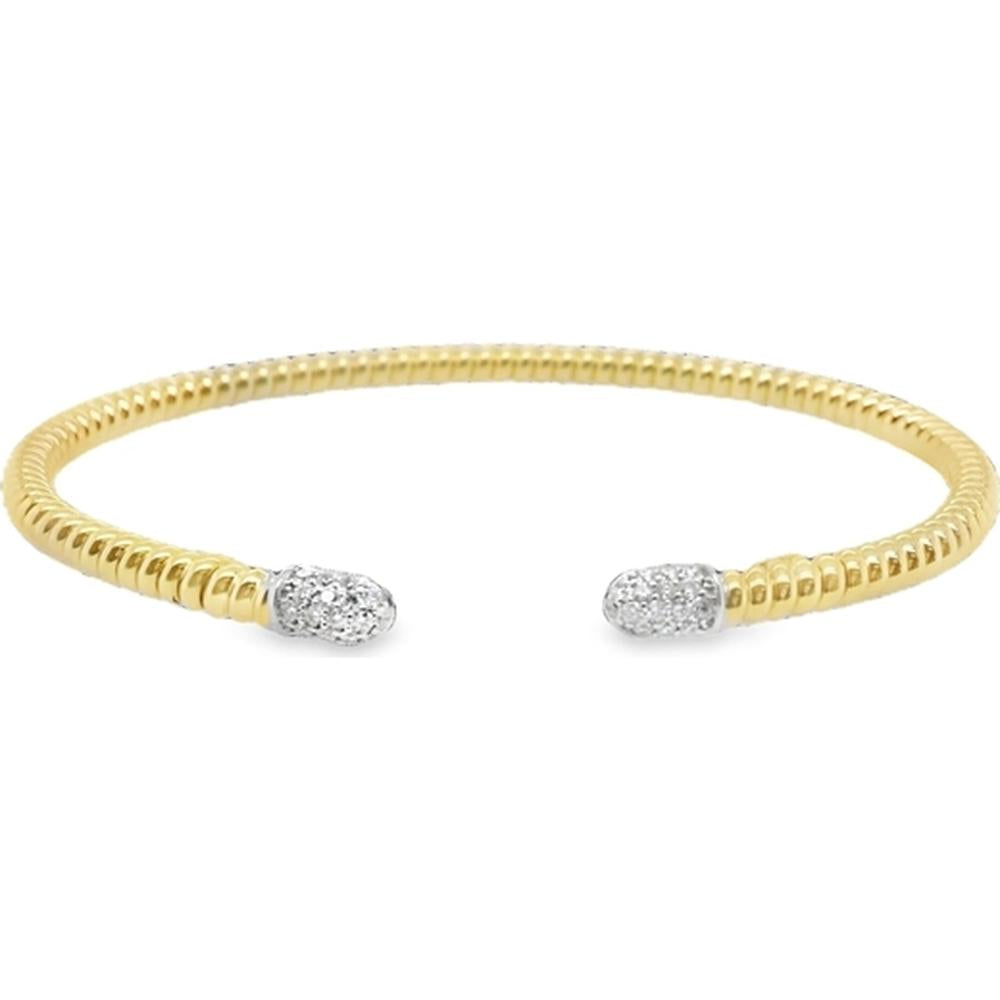 18K Yellow and White Gold Open Bangle Bracelet with Pavé Diamond Tips by Afarin