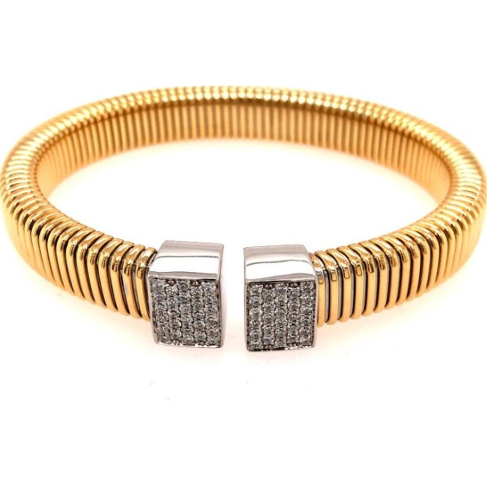 18K Yellow and White Gold Open Bangle Bracelet with Pavé Set Diamonds by Afarin