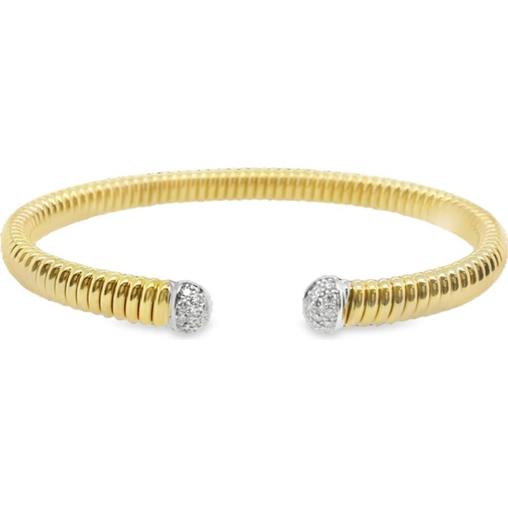 18K Yellow and White Gold Open Bangle with Diamond Tips by Afarin