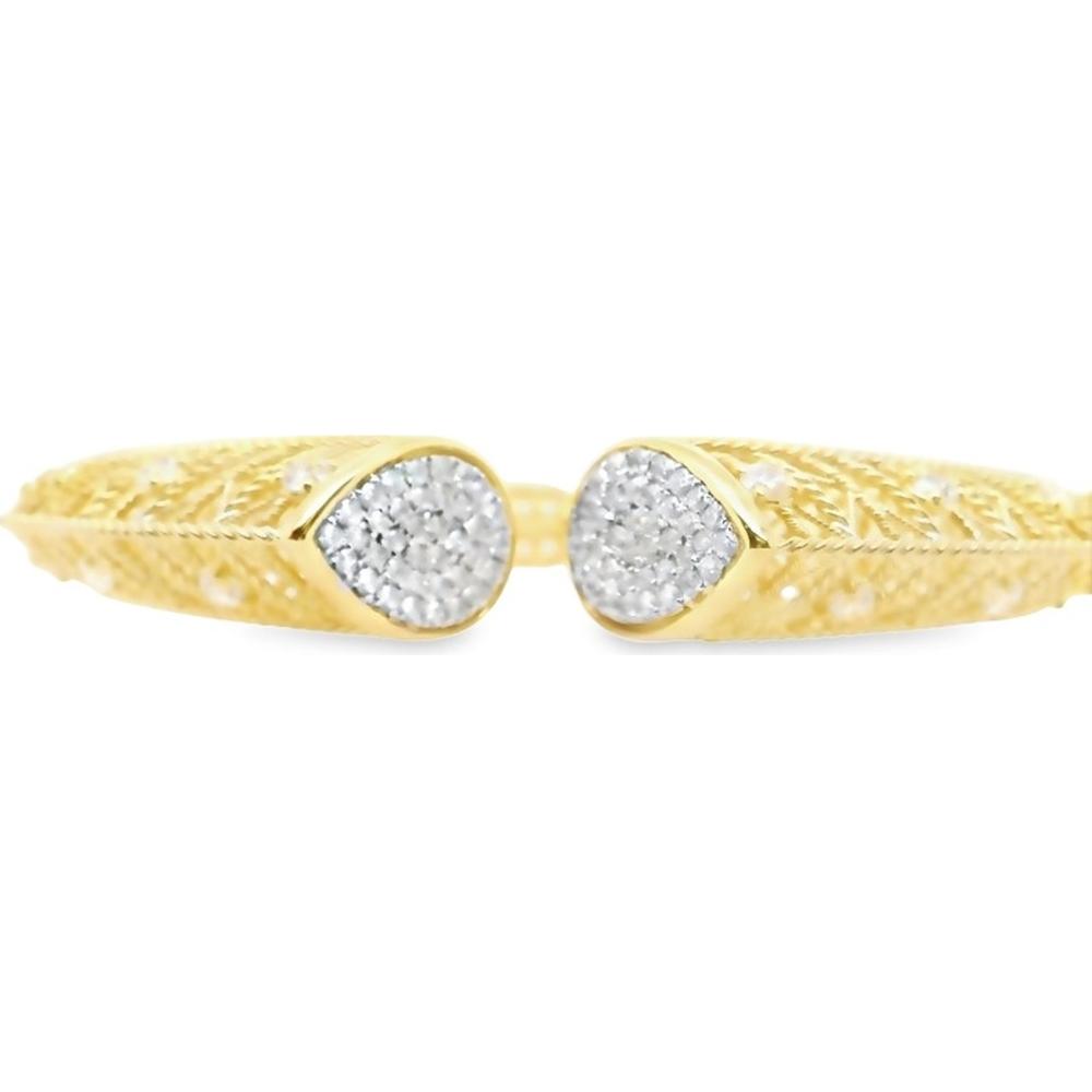 18K Yellow and White Gold Open Bangle with Round Diamond Pavé Ends by Afarin
