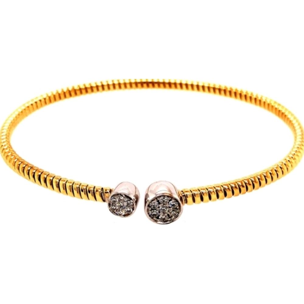 18K Yellow and White Gold Open Bangle with Round Diamond Tips by Afarin