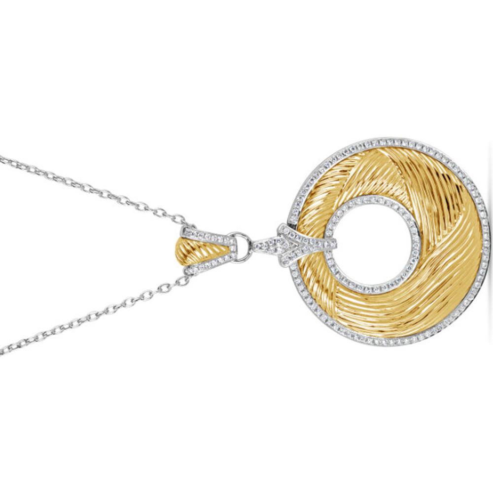 18K Yellow and White Gold Open Circle Diamond Pendant Necklace by Afarin
