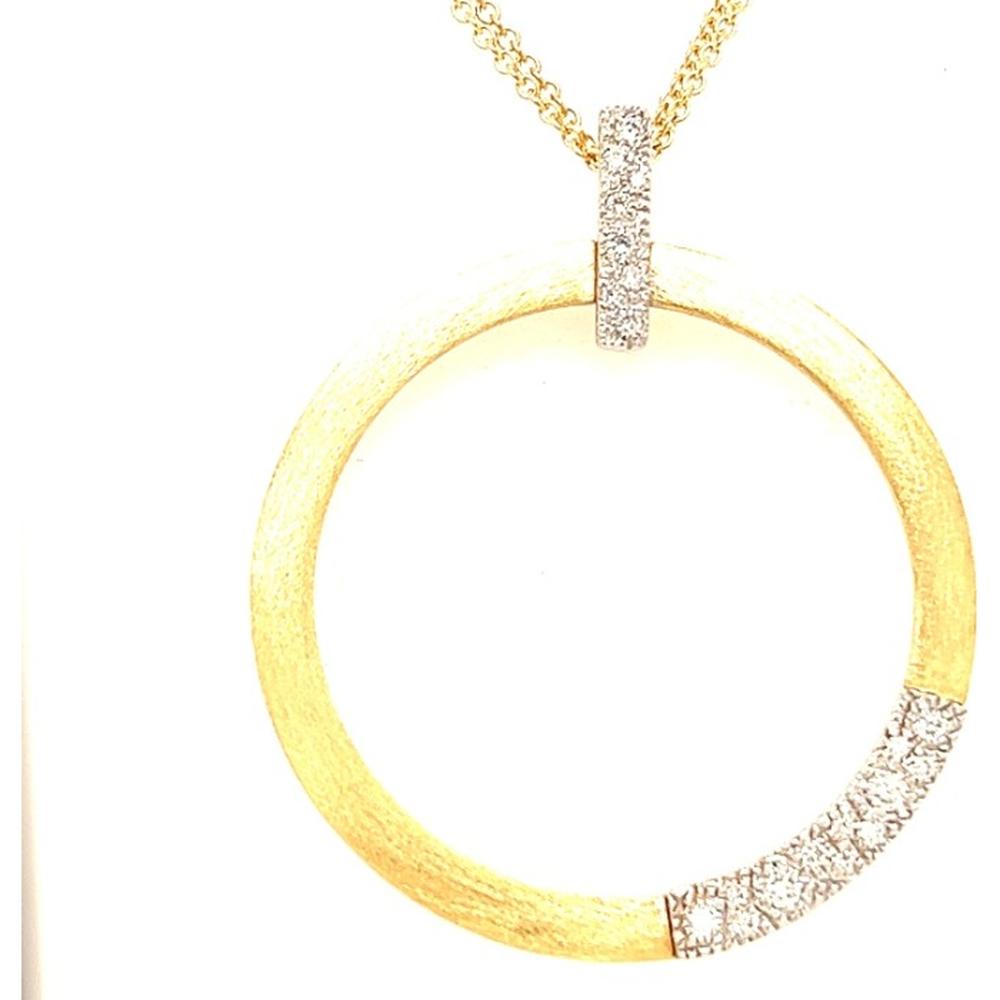 18K Yellow and White Gold Open Circle Diamond Pendant Necklace by Afarin