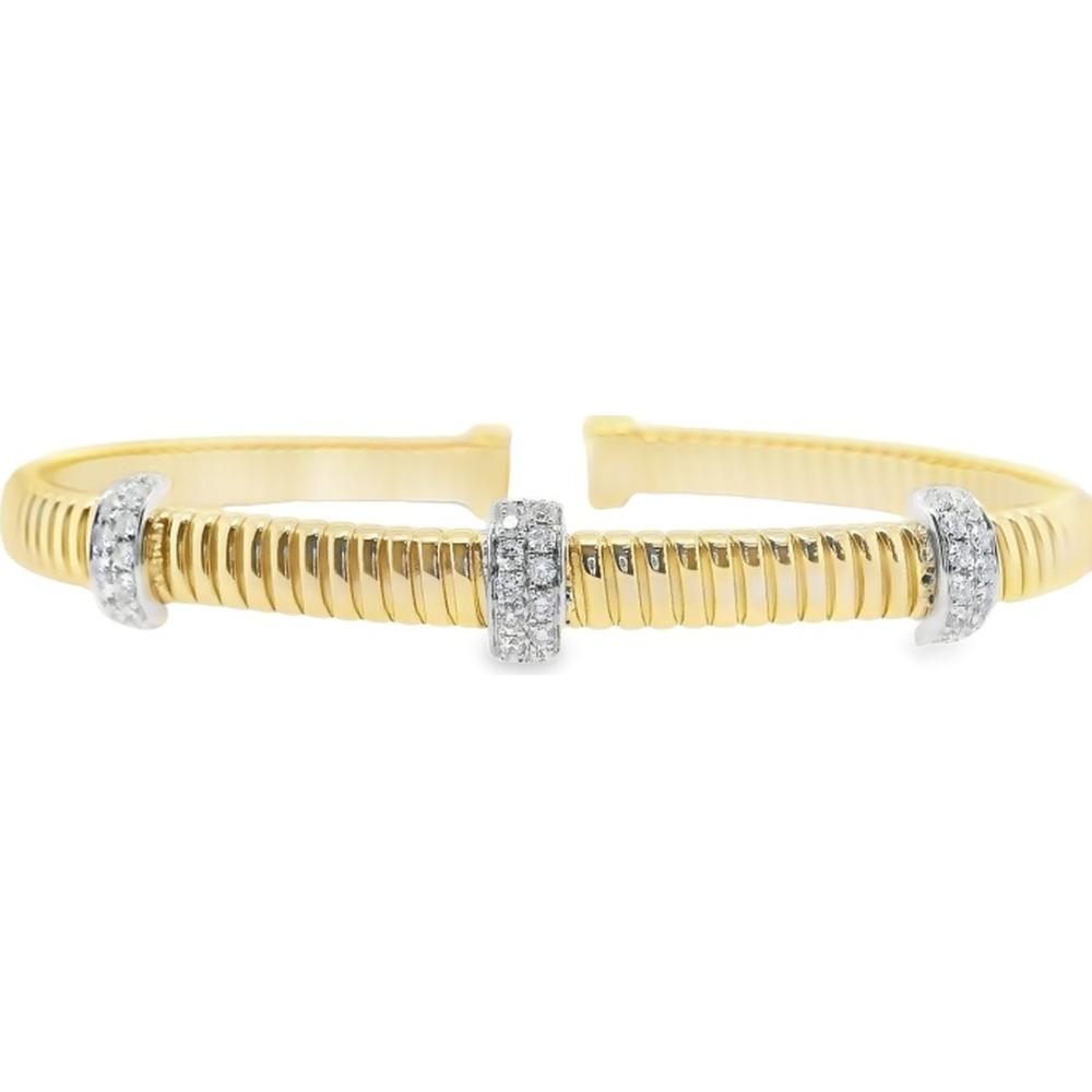 18K Yellow and White Gold Open Diamond Bangle Bracelet by Afarin