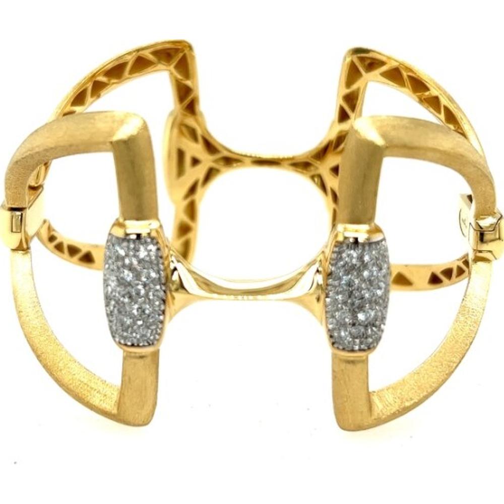 18K Yellow and White Gold Open Diamond Bangle Bracelet by Afarin