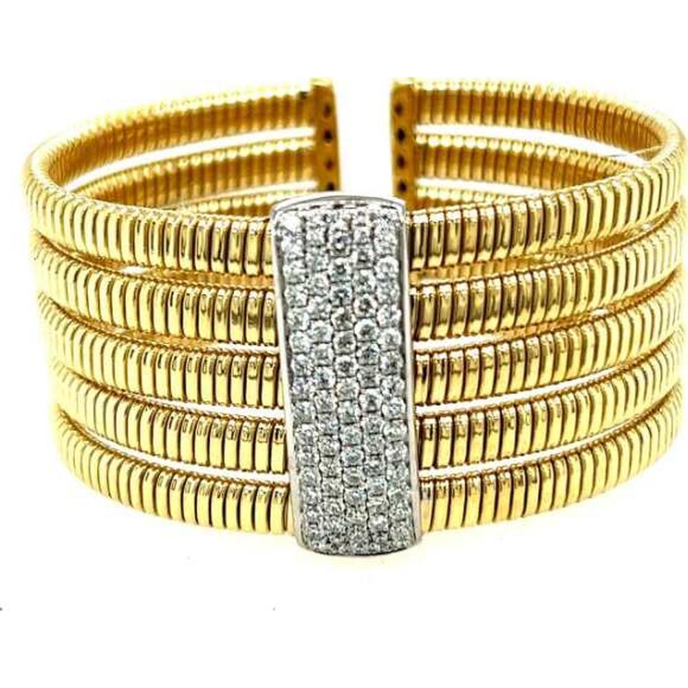 18K Yellow and White Gold Open Diamond Bangle Bracelet by Afarin
