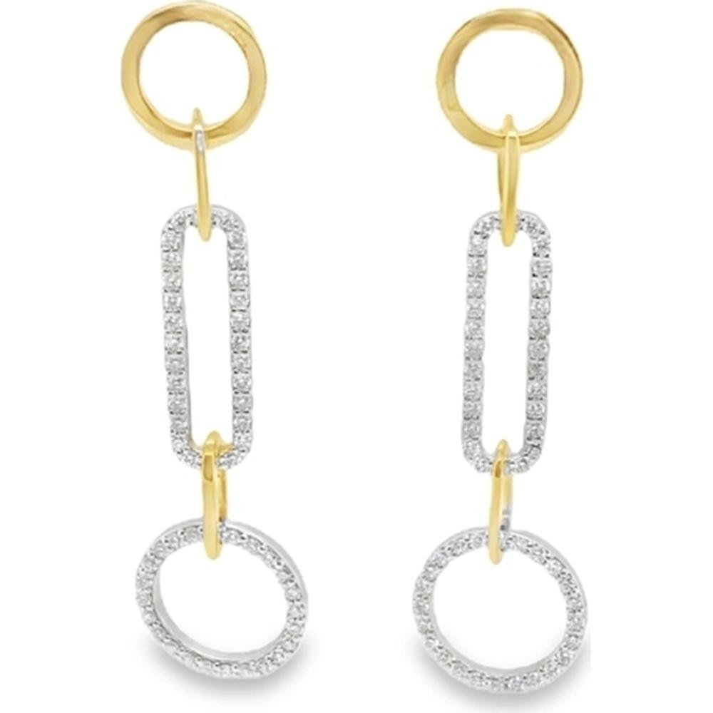 18K Yellow and White Gold Open Link Drop Earrings with Round Diamonds by Afarin