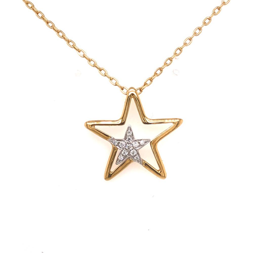 18K Yellow and White Gold Open Star Pendant Necklace with Diamond Star Center by Afarin