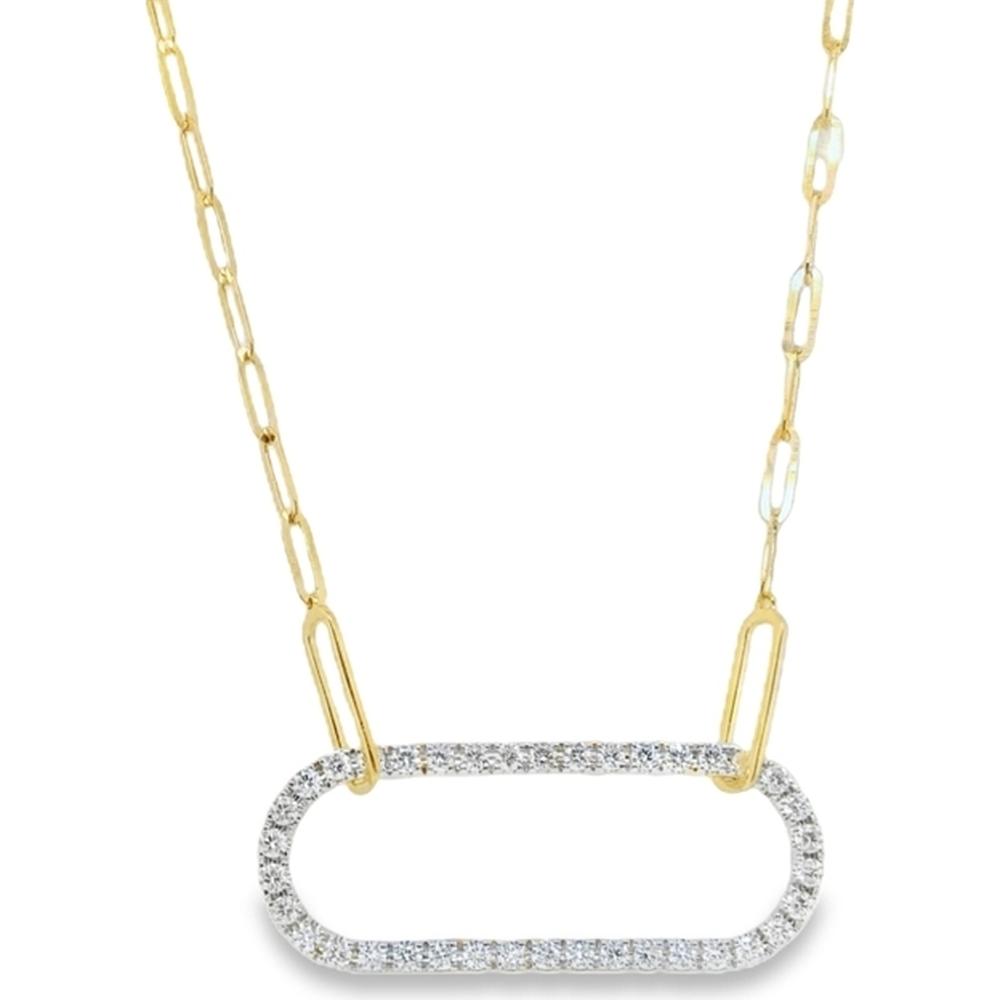 18K Yellow and White Gold Oval Link Necklace with Diamond Pavé Center by Afarin