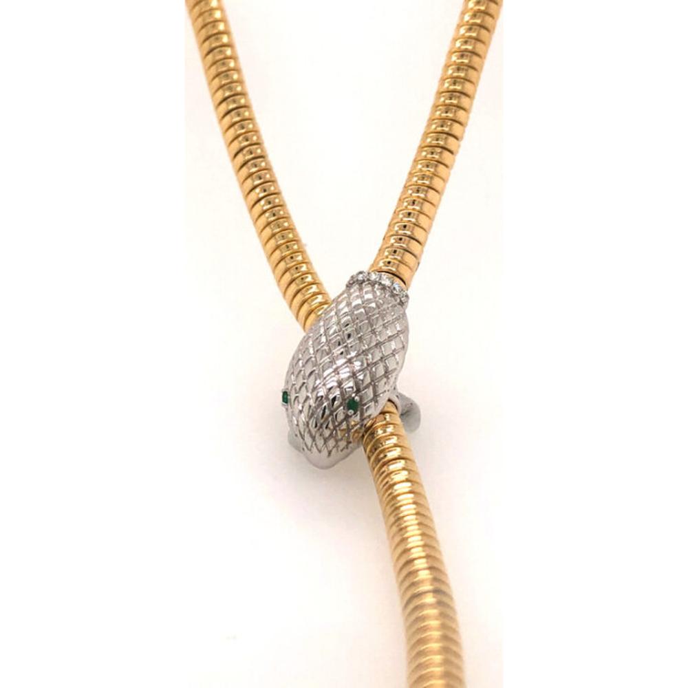 18K Yellow and White Gold Panther Head Necklace with Diamond Accents and Green Gemstone Eyes by Afarin
