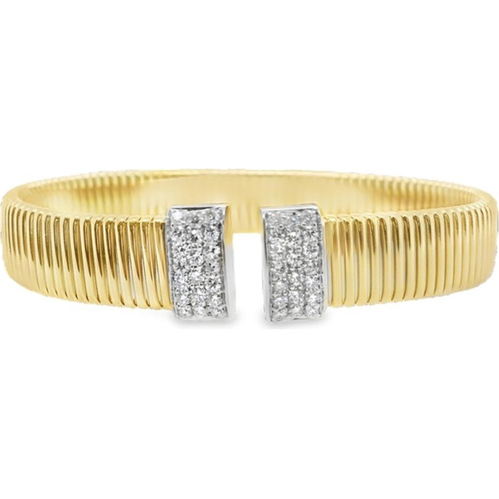 18K Yellow and White Gold Ribbed Diamond Bangle Bracelet by Afarin