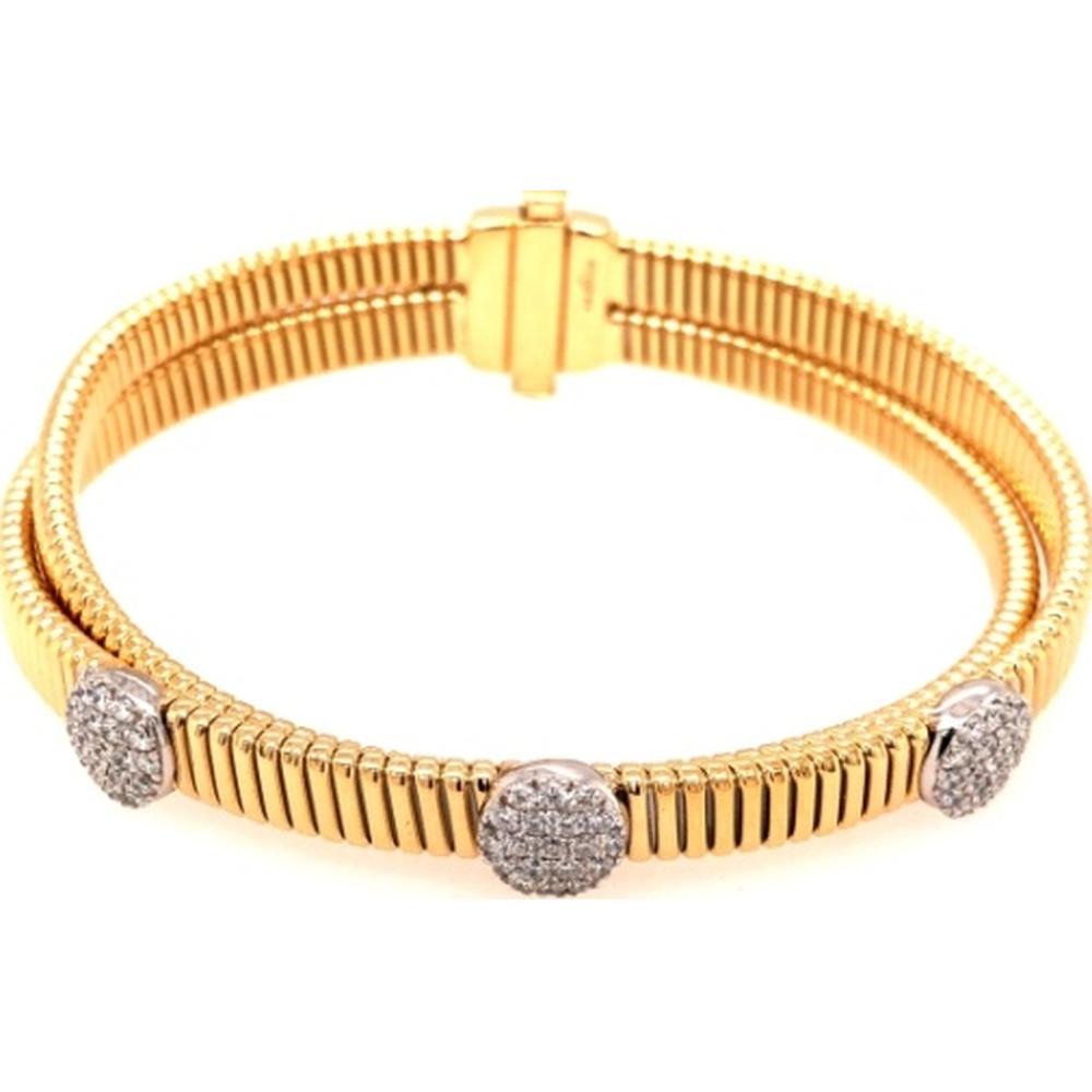 18K Yellow and White Gold Ribbed Diamond Station Bangle Bracelet by Afarin