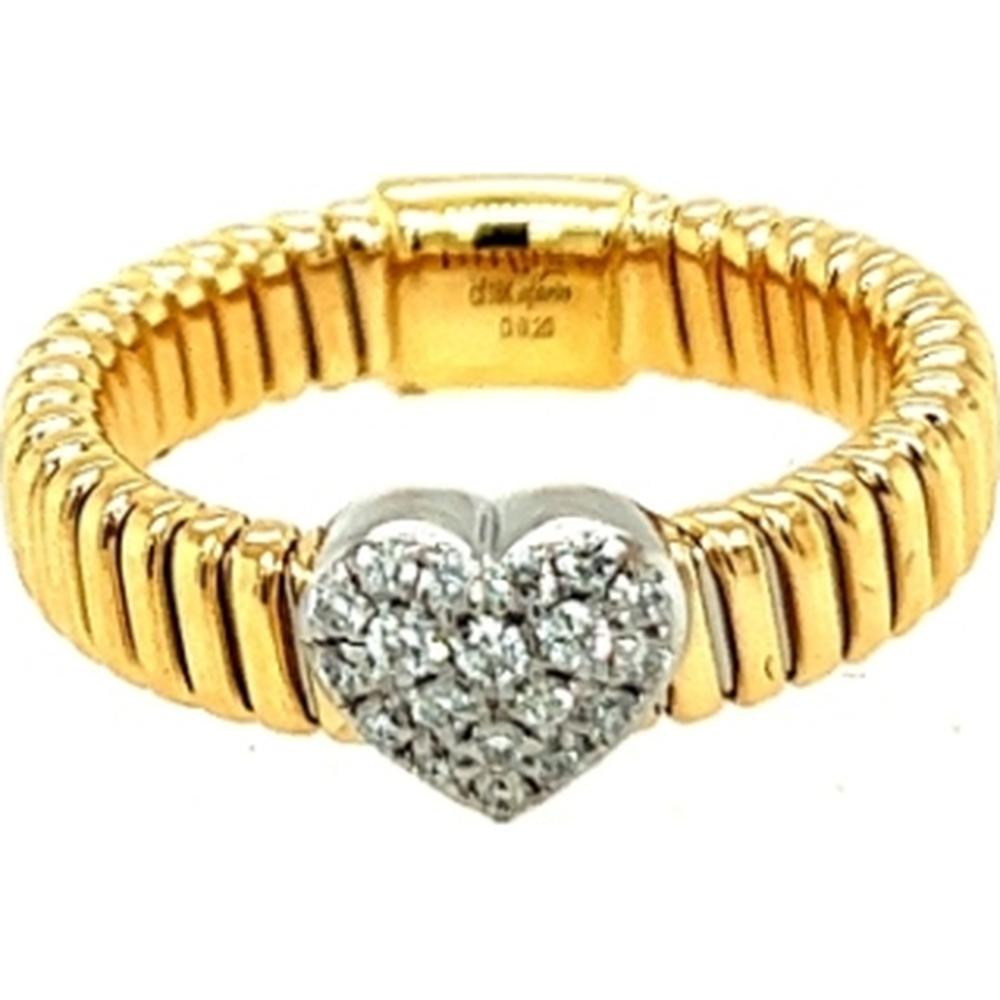 18K Yellow and White Gold Ribbed Stretch Ring with Diamond Heart Motif by Afarin