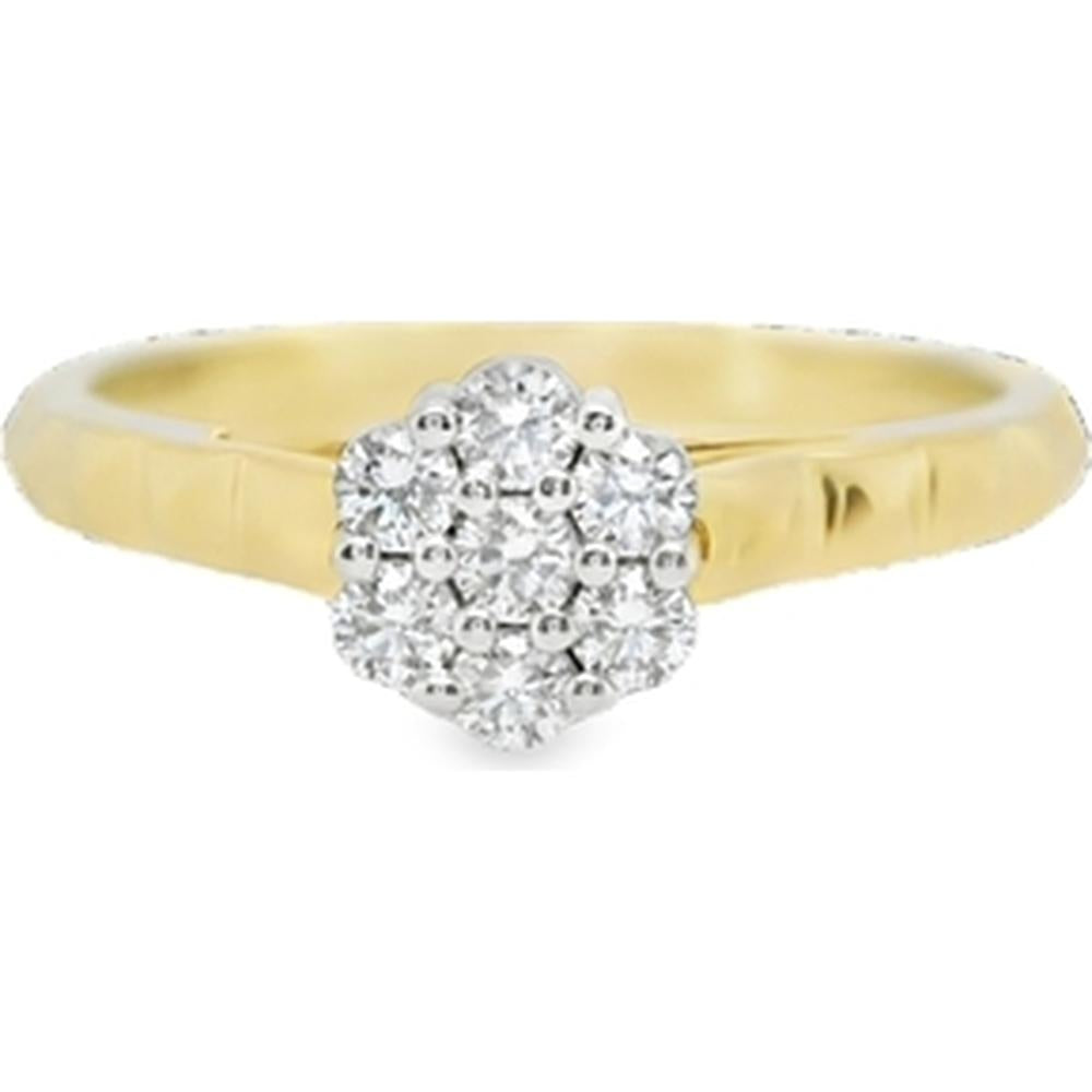 18K Yellow and White Gold Round Cluster Diamond Ring by Afarin