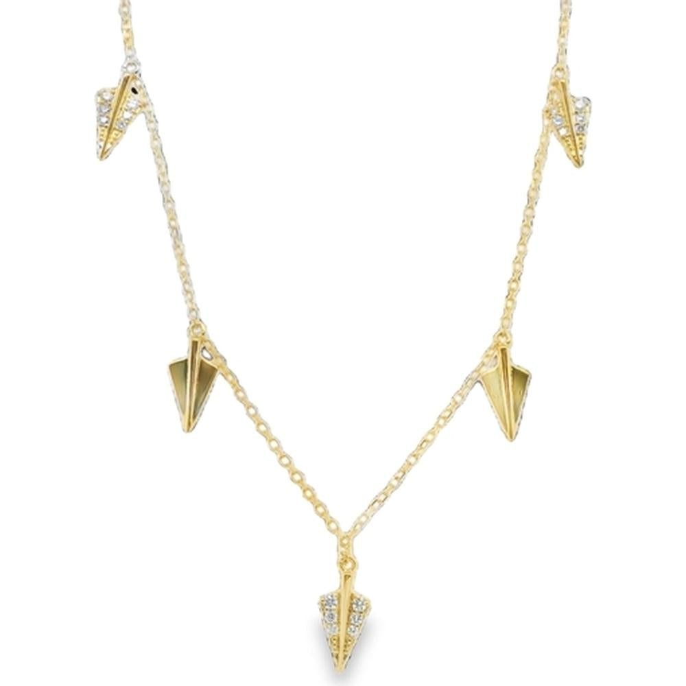 18K Yellow and White Gold Station Necklace with Arrow Motifs and Diamond Accents by Afarin