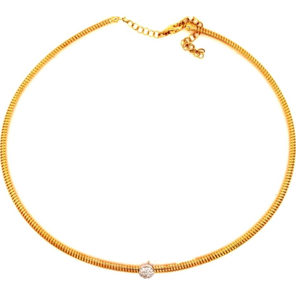 18K Yellow and White Gold Station Necklace with Round Diamond Center Accent by Afarin
