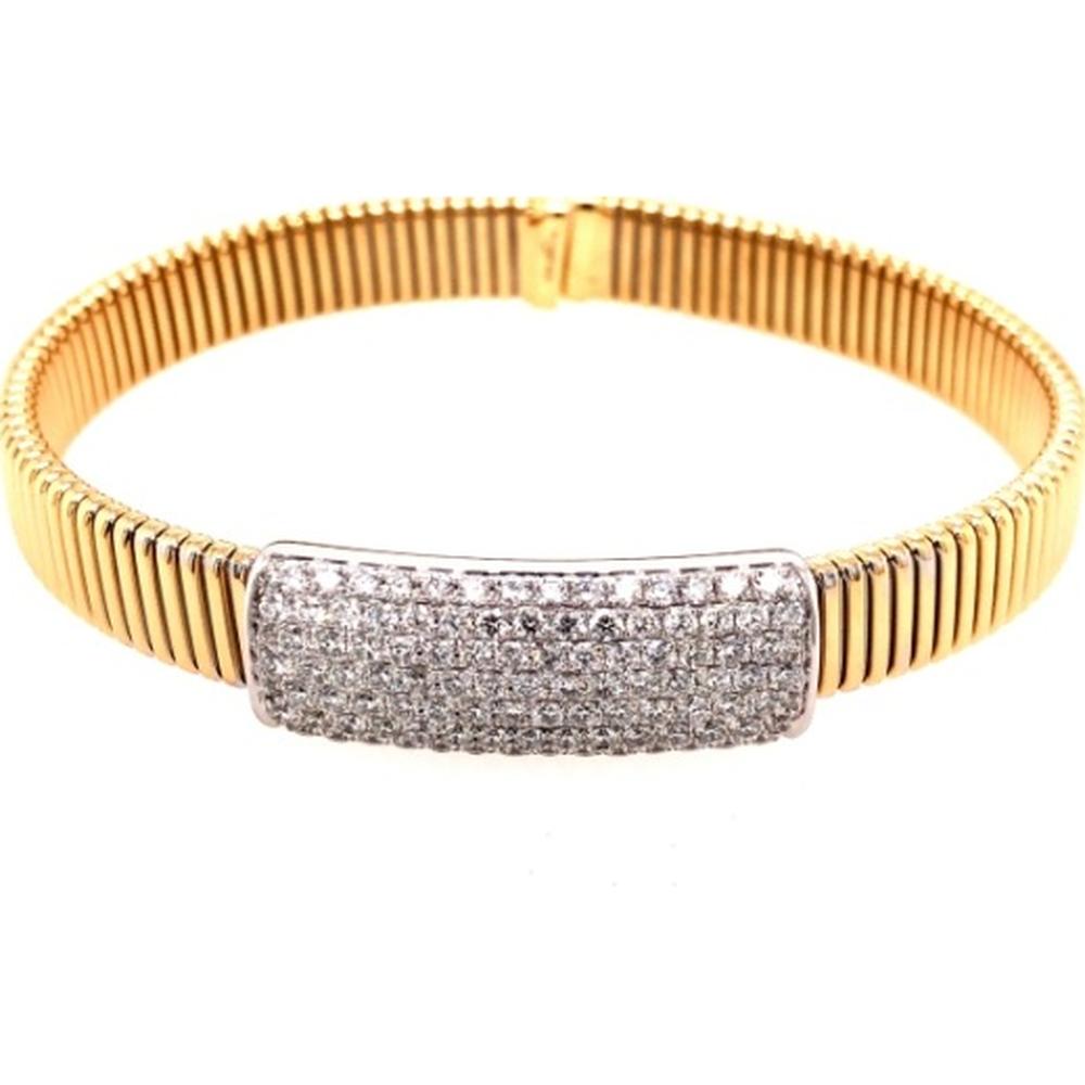 18K Yellow and White Gold Stretch Bracelet with Diamond Center Plaque by Afarin