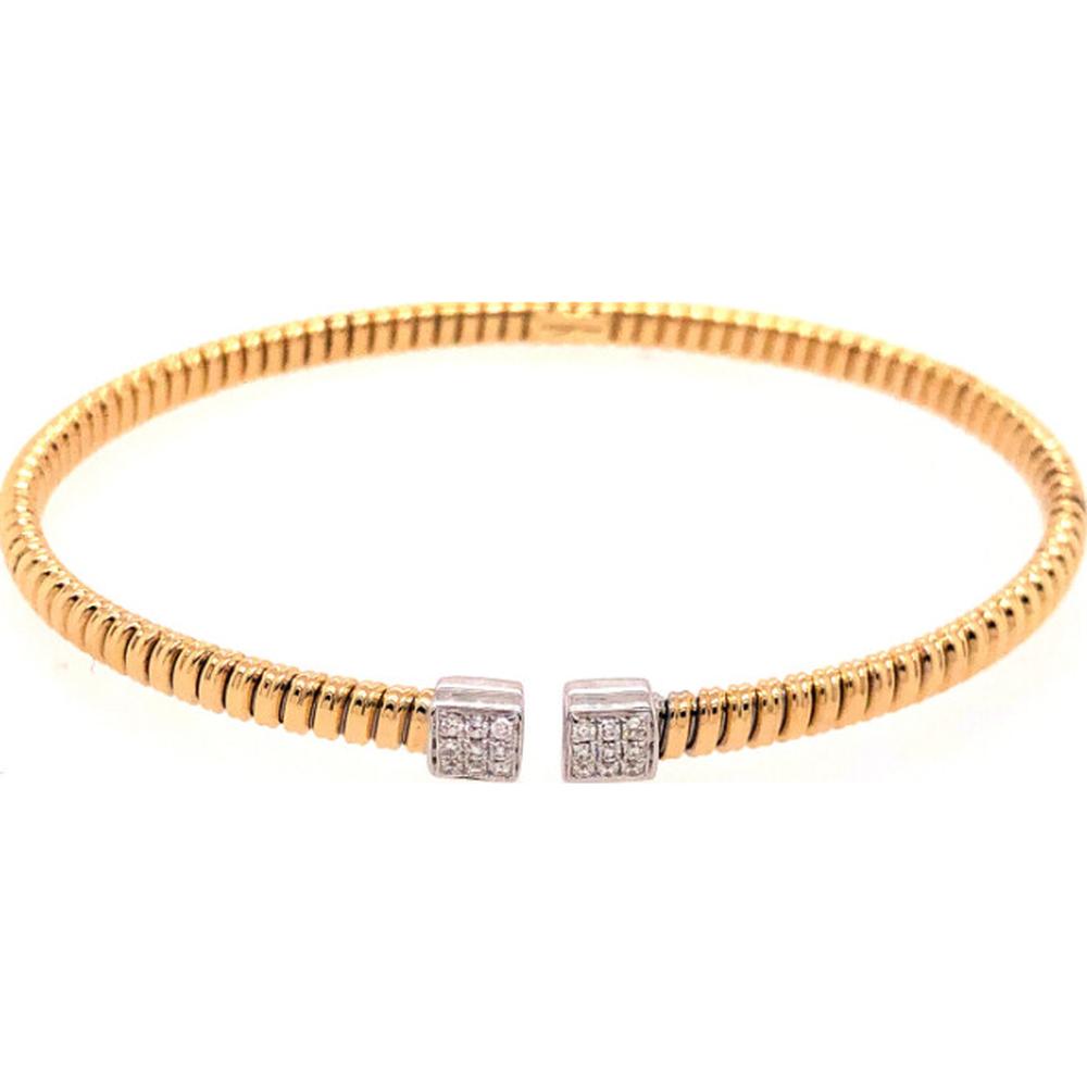 18K Yellow and White Gold Textured Open Bangle Bracelet with Diamond Accent Ends by Afarin