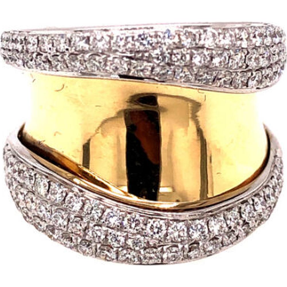 18K Yellow and White Gold Wide Diamond Statement Ring by Afarin